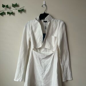 PrettyLittleThing White Cutout Long Sleeve Dress